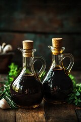 balsamic oil close-up on the table. Selective focus