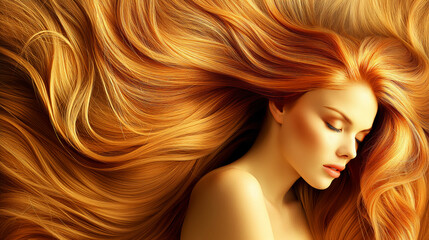 Beautiful model showing long healthy golden blond hair