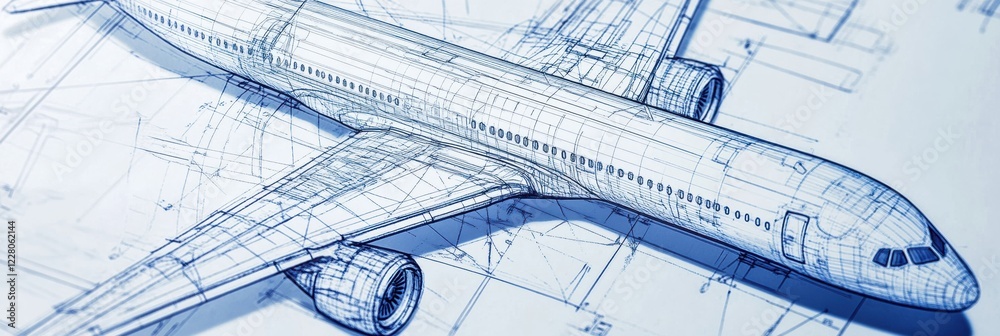 Fototapete technical blueprints showcasing the intricate design of an airplane with detailed schematics and mea