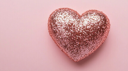 Fototapeta premium A romantic heart-shaped glitter pattern on a soft pink background, shining with warm reflections.