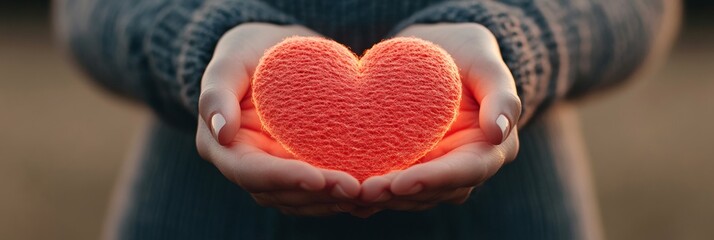 Cozy Textured Heart in Hands Warm Knit Fabric Symbolizing Compassion - Emotional Health Imagery and Wellbeing Promotion in Modern Wellness Campaigns