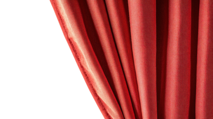 Elegant red curtain fabric showcasing graceful folds and texture, isolated on a transparent background. PNG