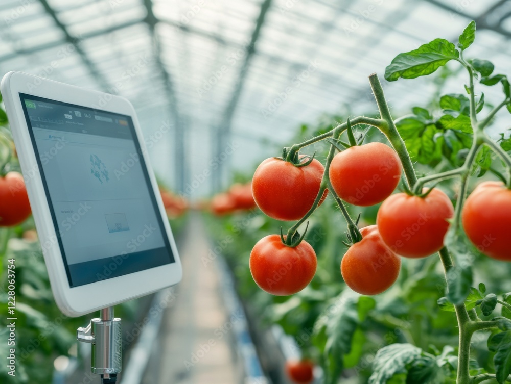 Poster smart greenhouse design high-tech irrigation with real-time data display for tomato cultivation - cu