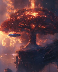 A flying saucer sparkling with multi-colored light_003