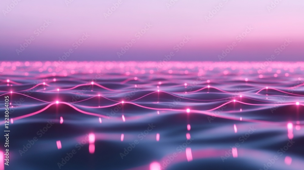 Aufkleber Futuristic Neon Network Abstract Mesh of Interconnected Nodes over Reflective Surface for Blockchain Visualization and Digital Marketing in Tech Industries