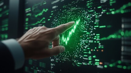 Futuristic Financial Visualization Multi-Screen Digital Workspace with Rising Holographic Charts - Business Innovation and Tech-Aided Market Analysis
