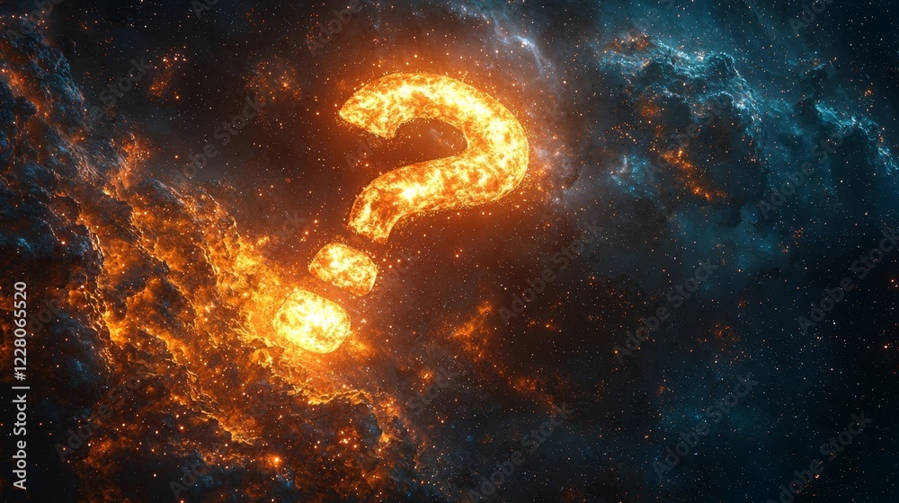Wall mural cosmic galaxy in the shape of a glowing question mark symbolizing the mysteries of life and the univ