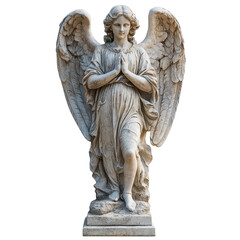Obraz premium Angel statue in serene pose at a park, showcasing intricate details and a peaceful expression during daylight isolated on transparent background