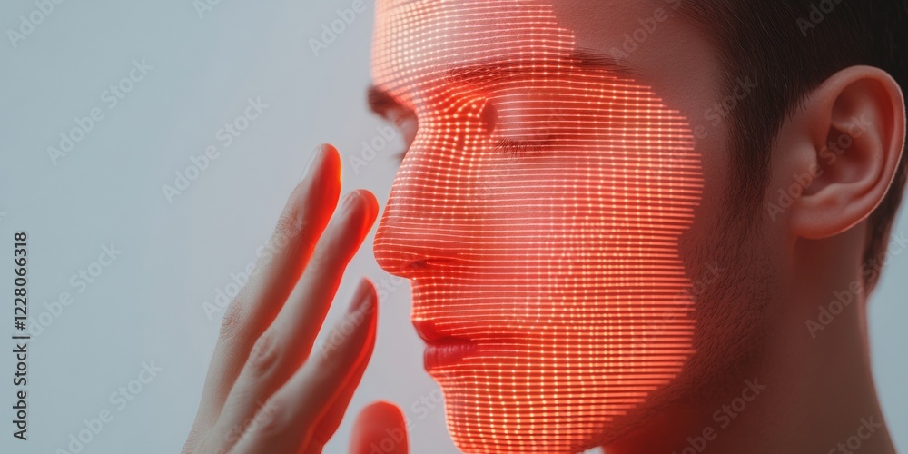 Poster Futuristic Tech Interface Young Adult Hand in AI-Driven Digital Display - Advanced Security Protocol Visualization for Tech-Savvy Enterprises and Digital Compliance Solutions