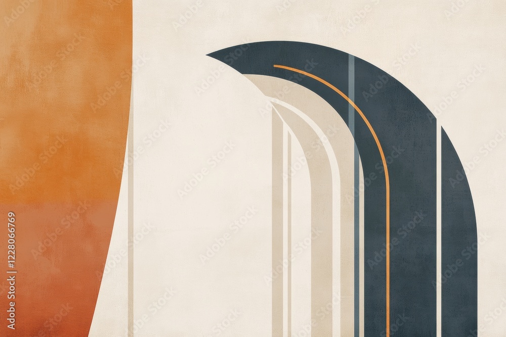 Aufkleber abstract design featuring curved shapes and warm colors with a minimalist aesthetic for modern decor