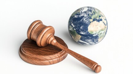 The Intersection of Justice and Global Responsibility: A Gavel Next to Earth Symbolizing Law and Order