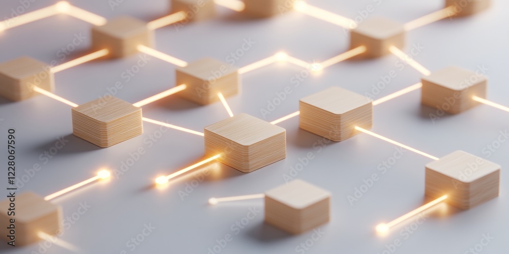 Poster Tech-Infused Financial Planning Illuminated Wooden Cubes on Soft Gradient - Business Intelligence and Innovative Data Visualization for Modern Enterprises