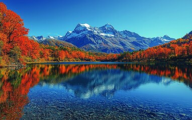 Obraz premium Breathtaking Autumn Reflection in Mountain Lake Landscape