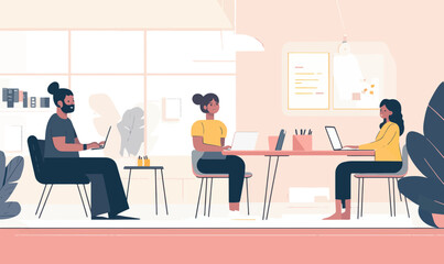 Diverse Team Collaboration in Modern Office Workspace for Creative Project Management and Innovation