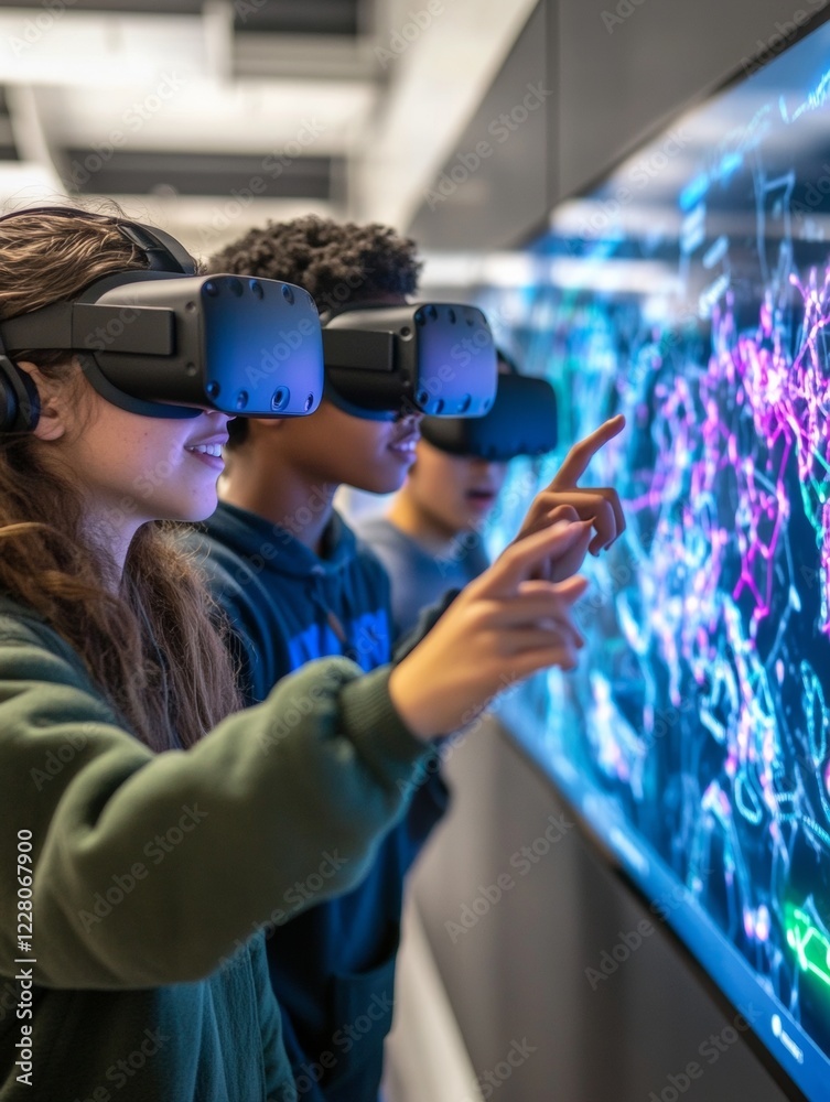 Poster Immersive Tech Collaboration Diverse Teen Team Innovates in VR with Holographic Interfaces for EdTech Solutions - Empowering Future-Ready Learning Environments