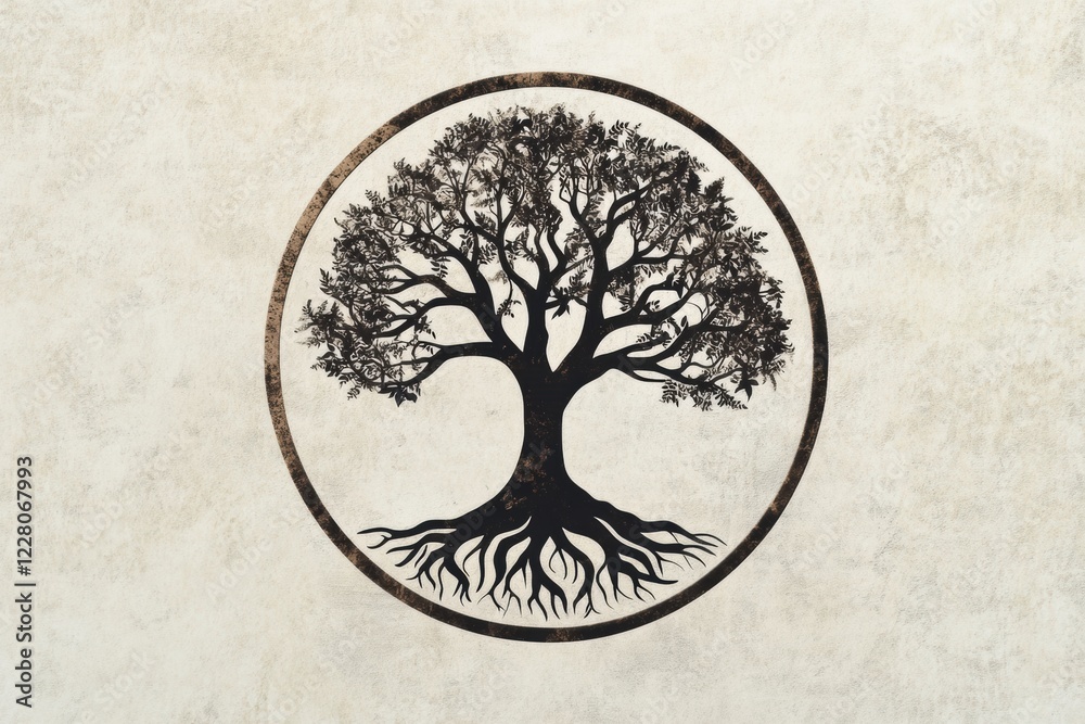 Leinwandbilder Symbolic tree of life showcasing intricate roots and branches against a textured background. Generative AI
