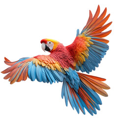 Obraz premium Colorful parrot glides gracefully through a bright tropical landscape isolated on transparent background