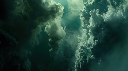 Fototapeta premium Vibrant Green Smoke Swirling Against a Black Background Creates an Ethereal Atmosphere and Mysterious Ambiance