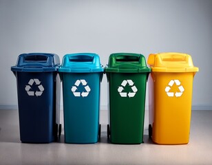 Contenederos de Basura de diferentes colores, concepto Reciclaje