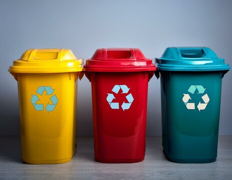 Contenederos de Basura de diferentes colores, concepto Reciclaje