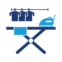 Obraz premium Ironing Services – Clothes on Ironing Board Representing Fabric Care and Wrinkle-Free Clothing. Vector illustration.
