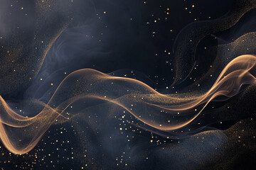 Elegant Flowing Golden Waves with Glowing Particles on a Dark Background, Abstract Futuristic Texture and Luxury Artistic Design