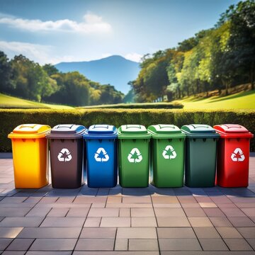 Contenederos de Basura de diferentes colores, concepto Reciclaje