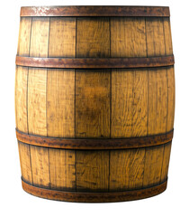Obraz premium Smooth, polished wood curves gracefully into a classic barrel shape, its rich grain highlighted by sturdy metal bands