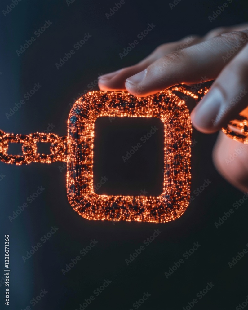 Leinwandbilder Futuristic Cybersecurity Visual LED Circuit Patterns with Hand Gesture - Cutting-Edge Tech Marketing and Digital Security Strategies for Modern Business Innovation