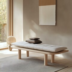 Minimalist Indoor Seating with Pillows and Light Wooden Frame