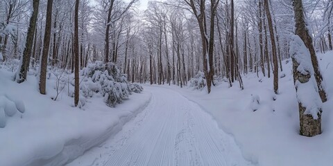 Fototapeta premium Trail through a snowy forest
