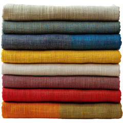 Stacked cotton fabric in vibrant colors displayed neatly for creative projects at a craft store isolated on transparent background