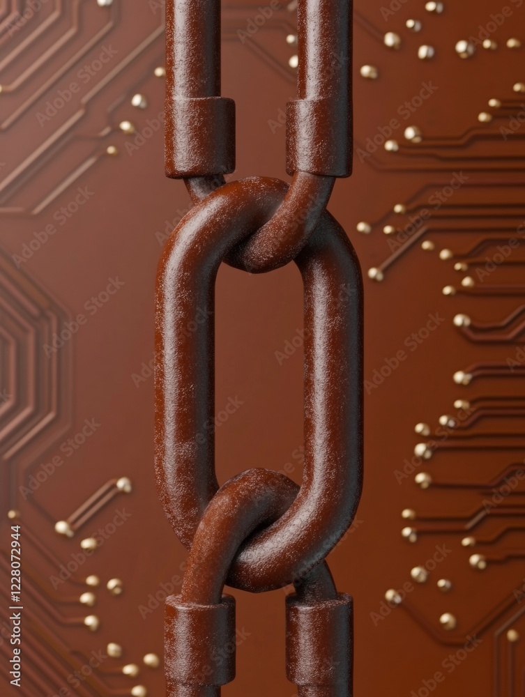 Fototapete cybersecurity aesthetic heavy metal chain and circuit board design - robust encryption visuals for d