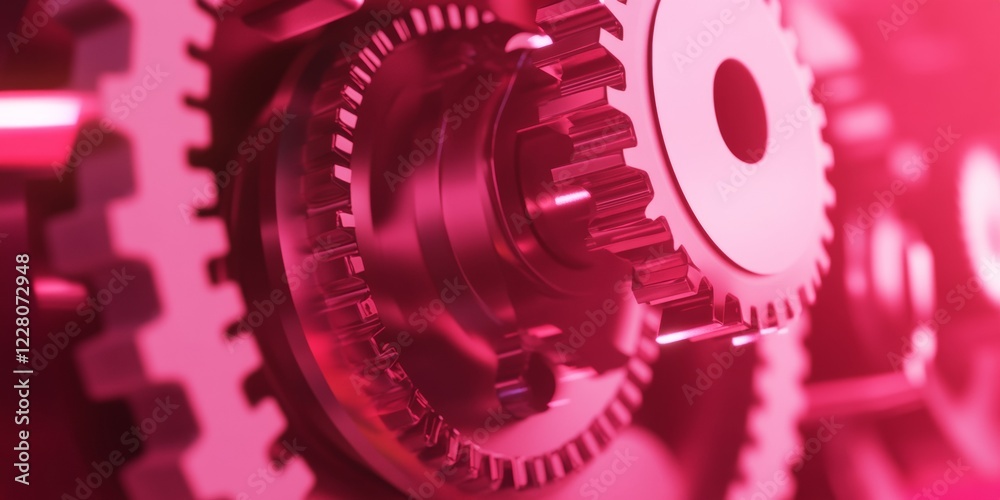Aufkleber industrial chic gear display illuminated metal gears in vibrant light - smart automation art in mode