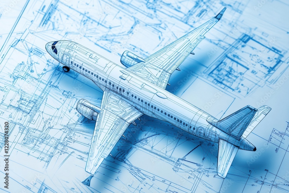 Leinwandbilder detailed technical blueprints illustrating the design and structure of an airplane model. generative