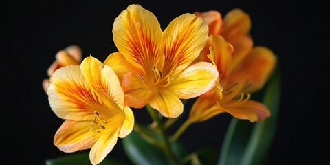 Fototapeta premium Vivid yellow flowers with orange centers, in a close-up shot emphasizing their detail.