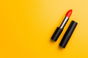 Vibrant Lip Care Collection Matching Lipstick and Nail Polish Display on Sunny Yellow - Modern Beauty Marketing and Youthful Lifestyle Branding