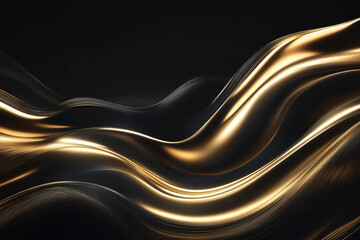 Elegant Flowing Golden Waves with Glowing Particles on a Dark Background, Abstract Futuristic Texture and Luxury Artistic Design