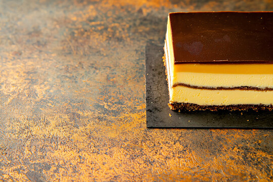 a traditional dobos torte slice, layered presentation