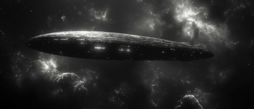 An elongated cigar-shaped UFO with a perfect metal_001