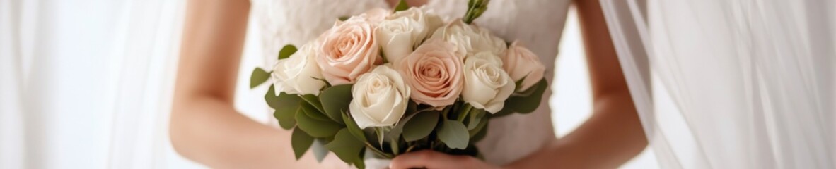 Fototapeta premium Romantic Bridal Aesthetic Textured Bouquet with Roses and Foliage - Wedding Industry Styling and Modern Event Decor with Floral Elegance