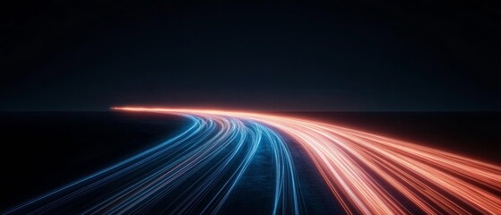 Neon Pathway Dynamic LED Streaks on Asphalt Symbolizing Speed - Future Urban Infrastructure and Tech-Centric Branding for Transport Innovations
