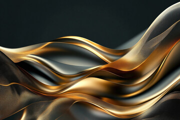Elegant Flowing Golden Waves with Glowing Particles on a Dark Background, Abstract Futuristic Texture and Luxury Artistic Design