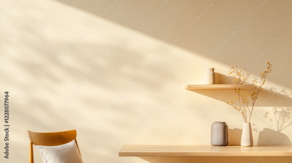 Poster minimalist indian workspace design wooden desk and fabric-cushioned chair - seamless remote work hub