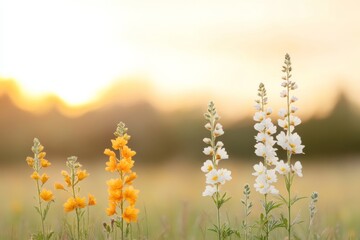 Naklejka premium Dreamy Wildflower Meadow in Soft Bokeh Vibrant Floral Imagery for Sustainable Decor and Modern Marketing - Enhance Visual Storytelling for Eco-Conscious Brands and Nature-Inspired Campaigns