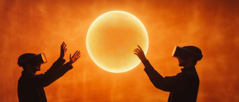 Futuristic XR Collaboration Space Glowing Digital Sphere in Conference Setting - Enhancing Teamwork and Innovation for Tech-Driven Workspaces