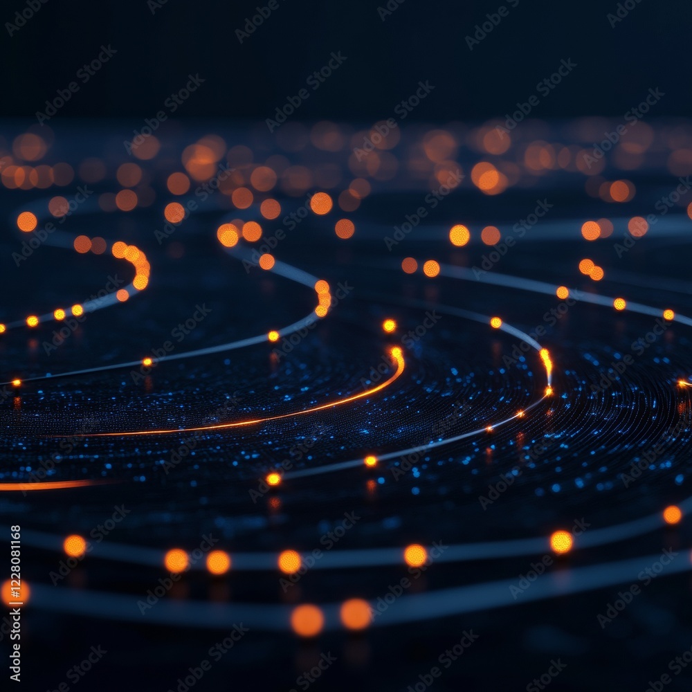 Aufkleber Futuristic Data Visualization in Cybernetic Matrix LED-Lit Node Network on Matte Black Surface - Next-Gen Tech Interface for Advanced Digital Marketing Solutions