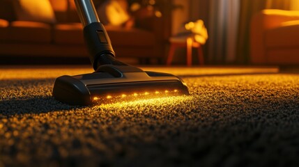 Vacuum cleaner glowing in warm room