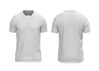 White Short Sleeve Tshirt Jersey with V neck and Middle layer collar for Mockup Front and Back View