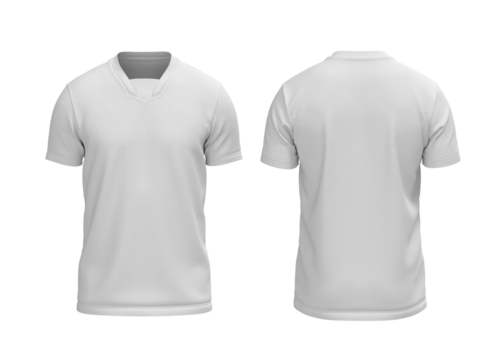 White Short Sleeve Tshirt Jersey with V neck and Middle layer collar for Mockup Front and Back View